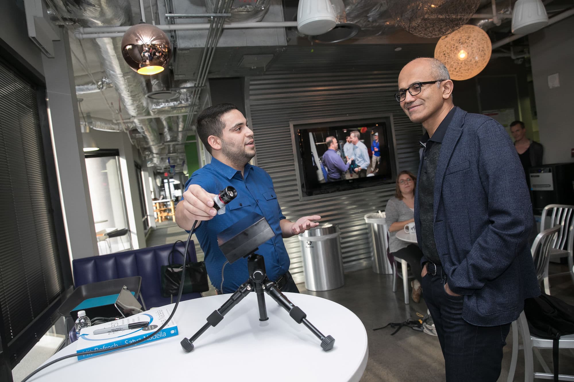 David Zakaraie demos a product to Microsoft CEO Satya Nadella